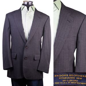 Vintage BROOKS BROTHERS USA Gray Pinstripe Wool Sport Coat Blazer Sz 41L